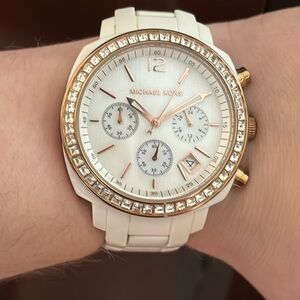 Michael Kors White Acrylic Watch Rose-Gold Tone